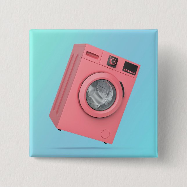 Modern pink washing machine 2 inch square button (Front)