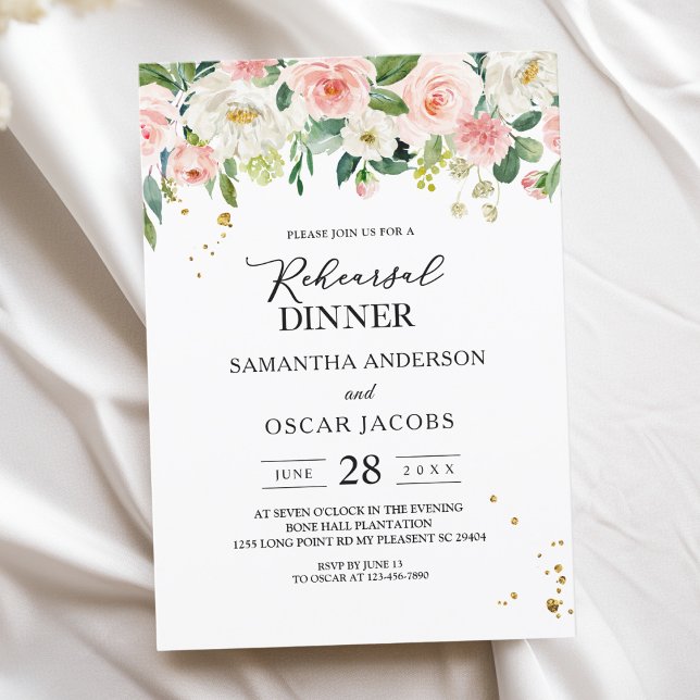 Modern Pink Watercolor Beauty Flowers & Gold Drops Invitation (Creator Uploaded)