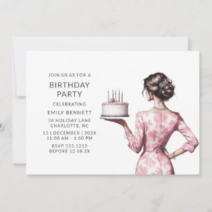 Modern Pink Watercolor Birthday Party Adult Invitation