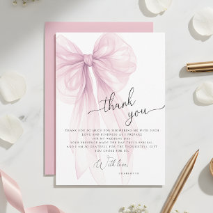 Modern Pink Watercolor Bow Bridal Shower Thank You Card
