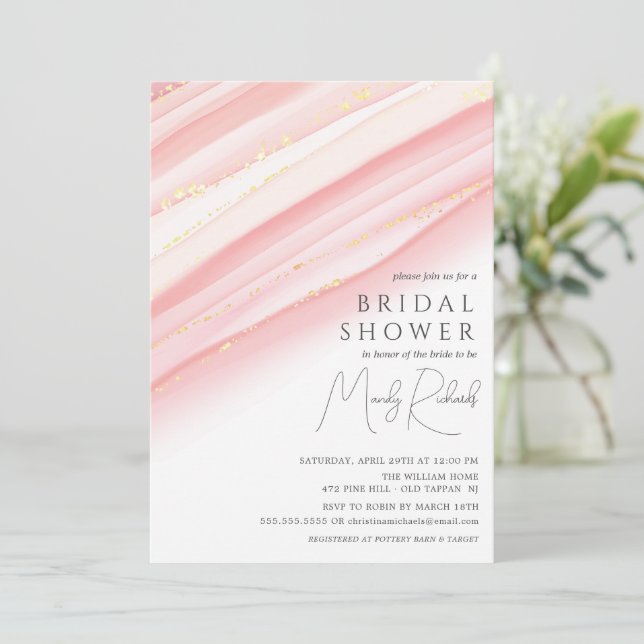 Modern Pink Watercolor Bridal Shower Invitation (Standing Front)