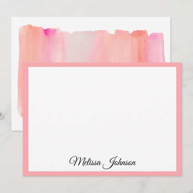 Modern Pink Watercolor Brush Strokes Personalized Card (Front/Back)