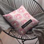 Modern Pink Watercolor Doughnuts Pattern With Name Outdoor Pillow<br><div class="desc">Modern Pink Watercolor Doughnuts Pattern With Name</div>