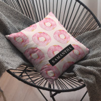Modern Pink Watercolor Doughnuts Pattern With Name