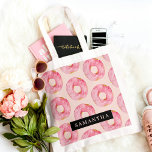 Modern Pink Watercolor Doughnuts Pattern With Name Tote Bag<br><div class="desc">Modern Pink Watercolor Doughnuts Pattern With Name</div>