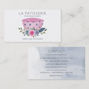 Modern Pink Watercolor Floral Bakery Pastry Chef Business Card