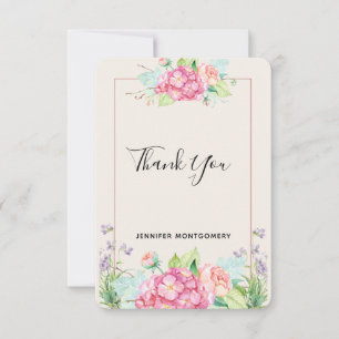 Modern Pink Watercolor Floral Bouquet Thank You Card