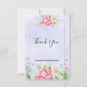 Modern Pink Watercolor Floral Bouquet Thank You Card