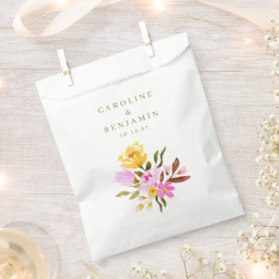 Modern Pink Watercolor Floral Custom Names Wedding Favour Bag