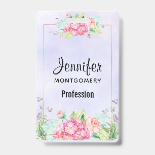 Modern Pink Watercolor Floral Frame Badge