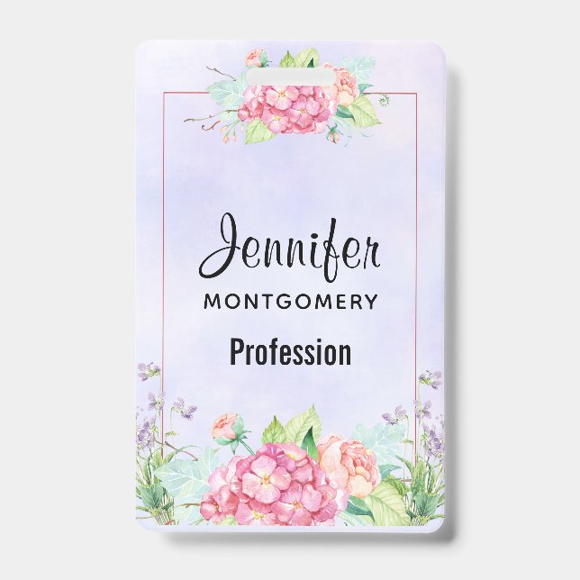 Modern Pink Watercolor Floral Frame Badge (Front)