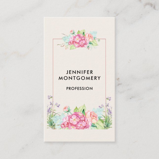 Modern Pink Watercolor Floral Frame Business Card (Front)