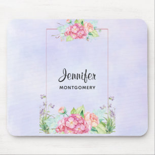 Modern Pink Watercolor Floral Frame Mouse Pad