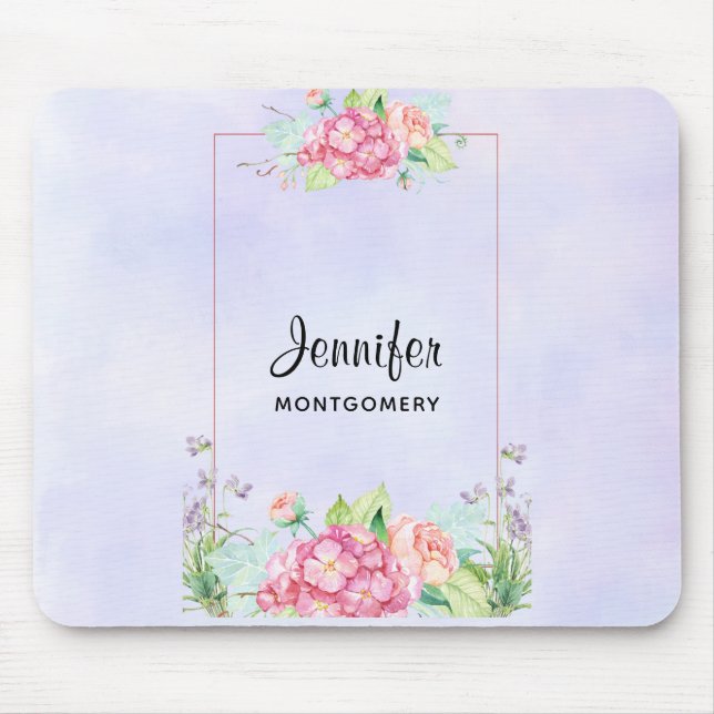 Modern Pink Watercolor Floral Frame Mouse Pad (Front)