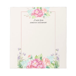 Modern Pink Watercolor Floral Frame Notepad