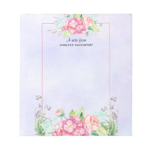 Modern Pink Watercolor Floral Frame Notepad