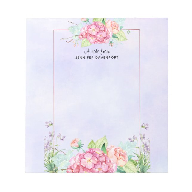 Modern Pink Watercolor Floral Frame Notepad (Front)