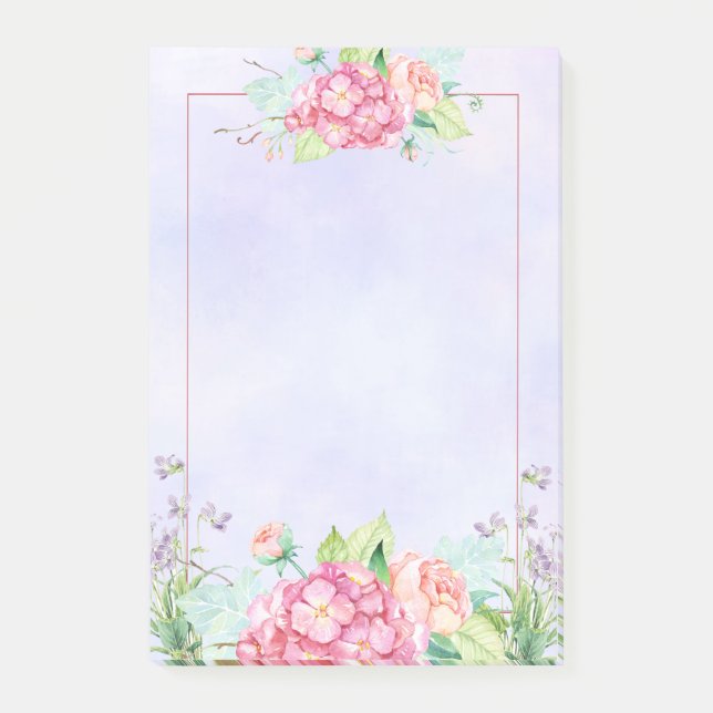 Modern Pink Watercolor Floral Frame Post-it Notes (Front)