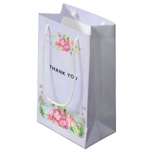 Modern Pink Watercolor Floral Frame Thank You Small Gift Bag