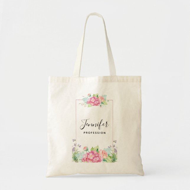 Modern Pink Watercolor Floral Frame Tote Bag (Front)