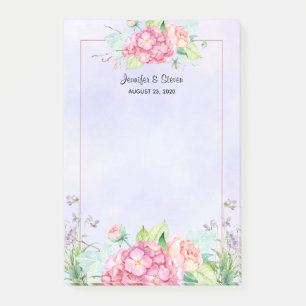 Modern Pink Watercolor Floral Frame Wedding Post-it Notes