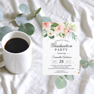Modern Pink Watercolor Floral Graduation Party I Invitation