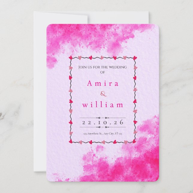 Modern Pink Watercolor & Line Art Sketch Card (Front)