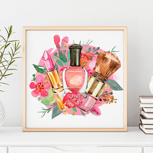 Modern Pink Watercolor Makeup Artist Girly Chic Poster (Creator Uploaded)