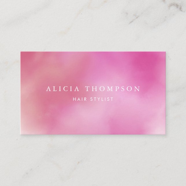 Modern Pink Watercolor Ombre Business Card (Front)