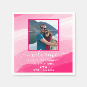 Modern Pink Watercolor photo wedding  Napkin