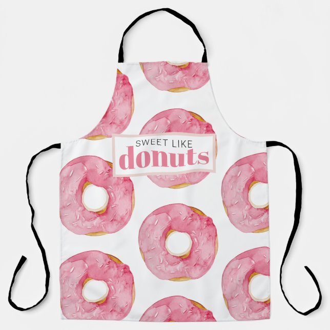 Modern Pink Watercolor Sweet Like Doughnuts Quote Apron (Front)
