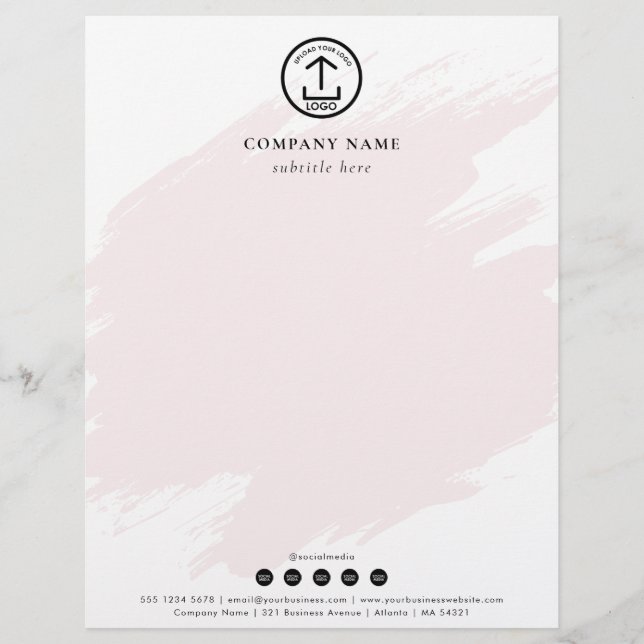 Modern Pink Watercolor Template Logo Social Media Letterhead (Front)