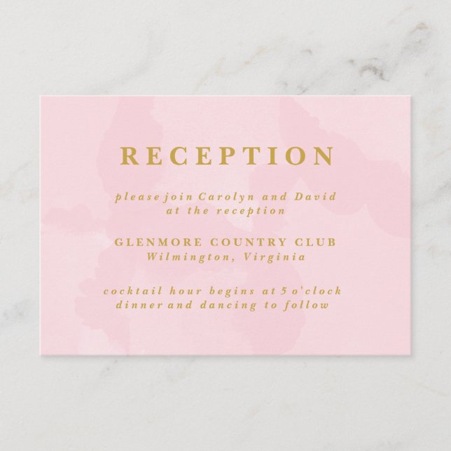 Modern Pink Watercolor Wedding Reception Card (Front)