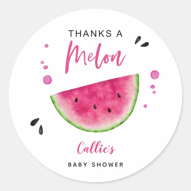 Modern Pink Watermelon Baby Shower Classic Round Sticker (Front)