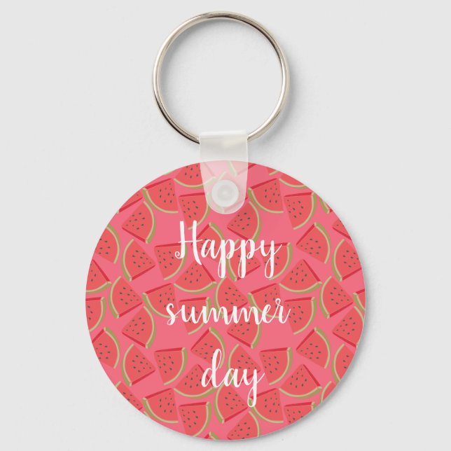 Modern Pink Watermelon, Summer Keychain (Front)