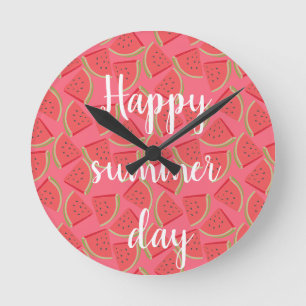 Modern Pink Watermelon, Summer Round Clock