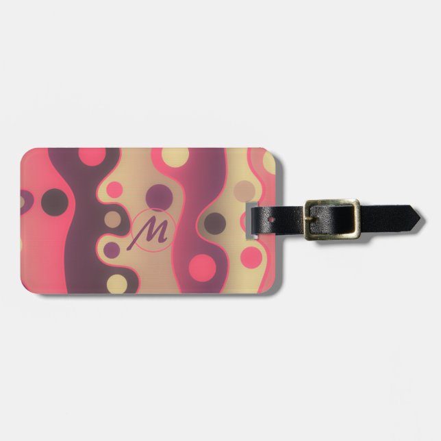 Modern Pink Wavy Art Design Personalize Luggage Tag (Front Horizontal)