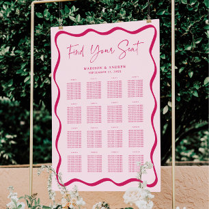 Modern Pink Wavy Frame 16 Table Seating Chart