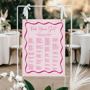 Modern Pink Wavy Frame Alphabetical Seating Chart