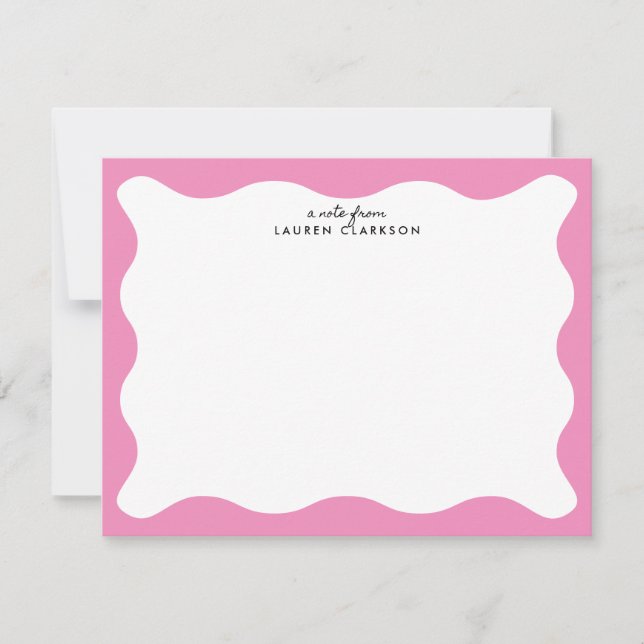 Modern Pink Wavy Frame Stationery Note Card (Front)