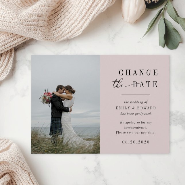 Modern Pink Wedding Postponement Announcement (Creator Uploaded)