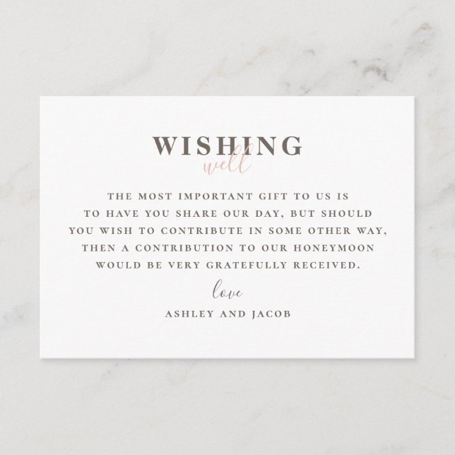 Modern pink wedding wishing well. Typography Enclosure Card (Front)