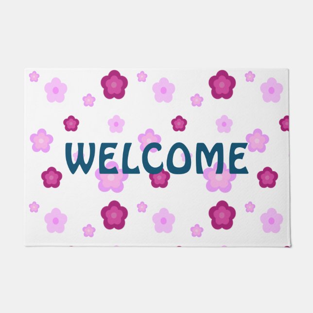 Modern pink Welcome flower pattern Gift Doormat (Front)