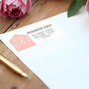 Modern Pink We've Moved New Home Address  Label