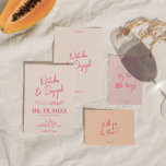 Modern Pink Whimsical Bright Retro Stylish Wedding Invitation<br><div class="desc">This wedding invitation is perfect for your wedding if you are looking for an elegant unique and easy editable invitation .An elegant unique simple minimalist pink wedding template invitation. Which features plain light pink background. And pink stylish hand written bride's and groom's first names in whimsical font. and easily editable...</div>