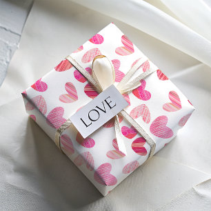 Modern Pink Whimsical Heart Pattern Wrapping Paper