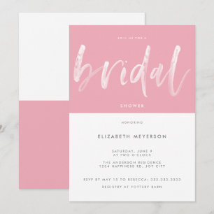 Modern Pink White Brush Calligraphy Bridal Shower Invitation