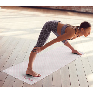 Modern Pink White Checkered Monogram Exercise Yoga Mat