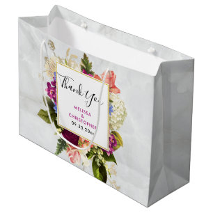 Modern Pink & White Floral Bouquet Wedding Large Gift Bag