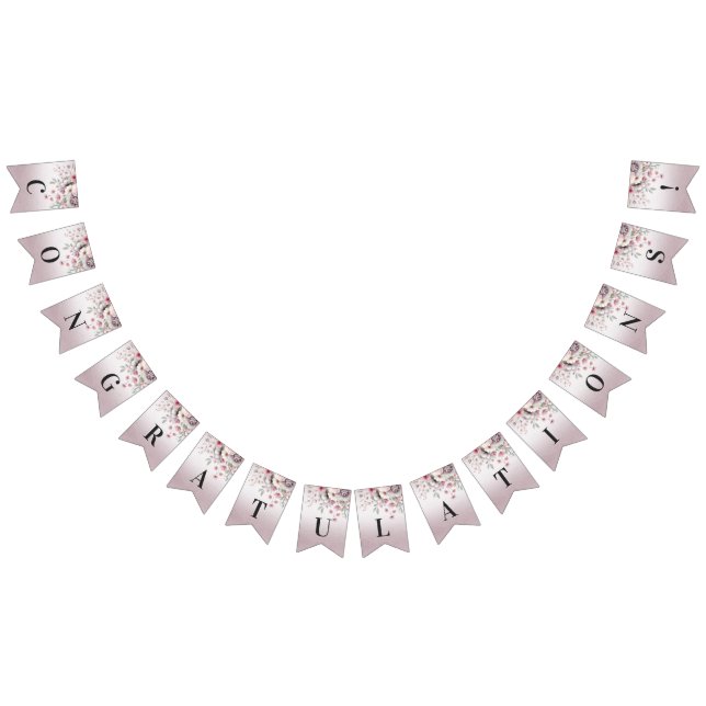 Modern Pink White Floral Bunting Flag (All)